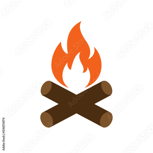 Wood campfire set, travel and adventure symbol. Fire bright design. Vector flat style cartoon bonfire illustration isolated on white background