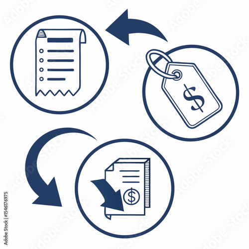 Invoice and pricing tag cycle in minimal graphic style  