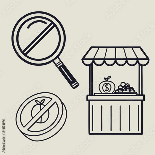 Iconic representations of food restrictions with market stall and symbols  