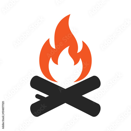 Wood campfire set, travel and adventure symbol. Fire bright design. Vector flat style cartoon bonfire illustration isolated on white background
