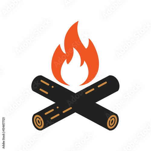 Wood campfire set, travel and adventure symbol. Fire bright design. Vector flat style cartoon bonfire illustration isolated on white background