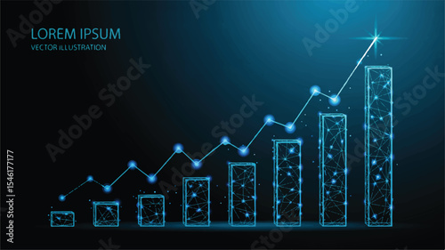 Low Poly Bar Graph Digital Illustration of Growth