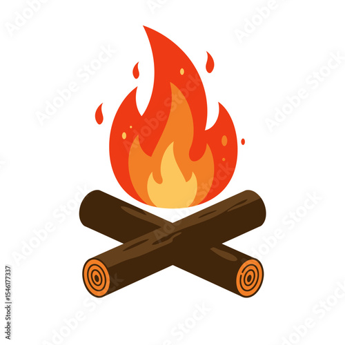 Wood campfire set, travel and adventure symbol. Fire bright design. Vector flat style cartoon bonfire illustration isolated on white background
