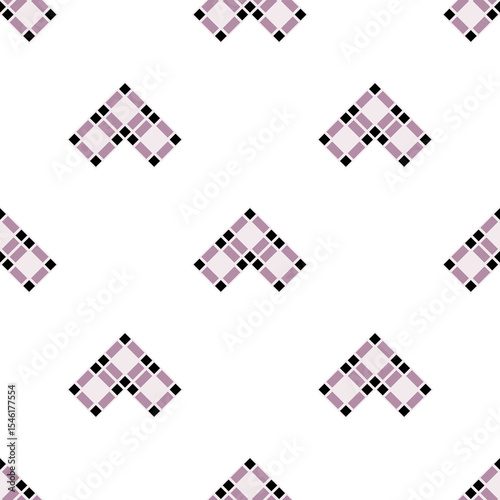 Minimal seamless geometric pattern of pixel V-shaped on white background. Concept of motifs, square, modern, clean design, ethnic for textiles, wrapping paper, backdrop, decoration, tile floor.
