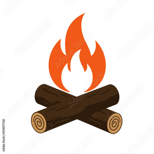 Wood campfire set, travel and adventure symbol. Fire bright design. Vector flat style cartoon bonfire illustration isolated on white background