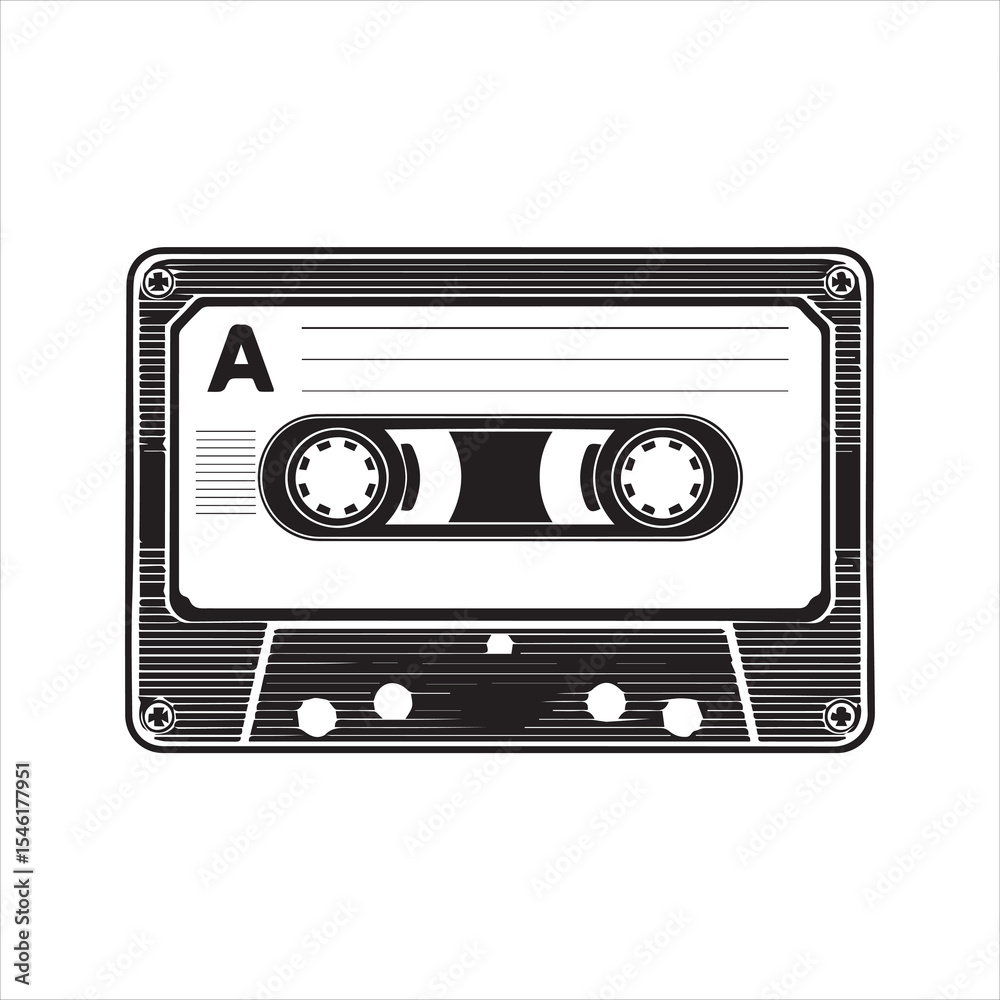 Obraz premium Retro Cassette Tape Silhouette Vector Icon Old Audio Music Media