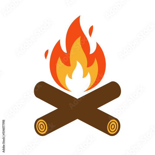 Wood campfire set, travel and adventure symbol. Fire bright design. Vector flat style cartoon bonfire illustration isolated on white background