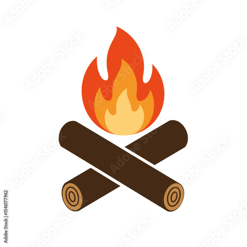 Wood campfire set, travel and adventure symbol. Fire bright design. Vector flat style cartoon bonfire illustration isolated on white background