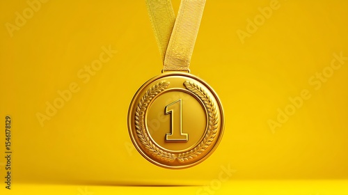 Gold medal with number 1, illustration, yellow background, ai