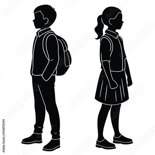 Student Silhouettes in Uniform Boy and Girl