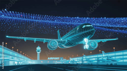 Futuristic Airplane Digital Illustration Air Travel Innovation