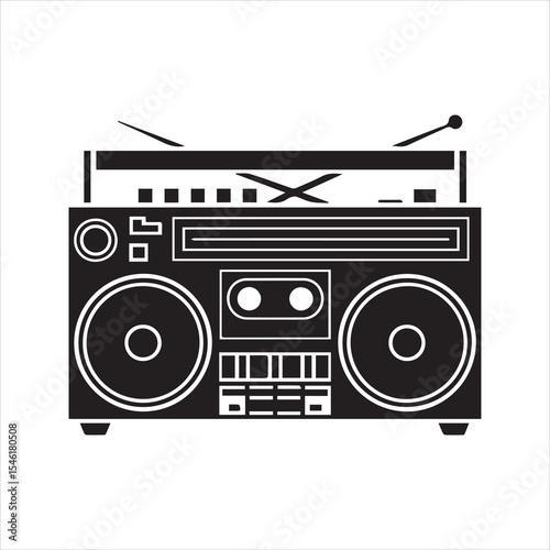 Retro Boombox Silhouette Icon Vector Vintage Radio Cassette Player