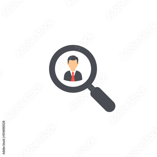 Vector illustration of reviewing employee questionnaires when hiring. Cartoon scene of employer reviewing resume, hand holding magnifying glass isolated on white background. Search for job candidates.