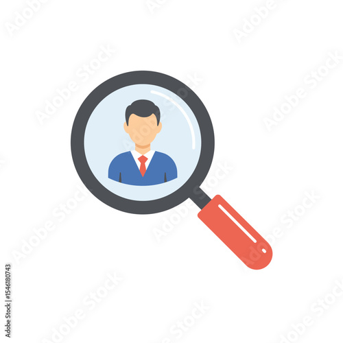 Vector illustration of reviewing employee questionnaires when hiring. Cartoon scene of employer reviewing resume, hand holding magnifying glass isolated on white background. Search for job candidates.