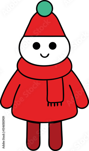 Flat Style Kawaii Christmas Character With Cozy Scarf Fro