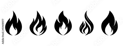 Set of fire flame vector icons. Collection of fire and flame icons. Bonfire icons, flaming elements.