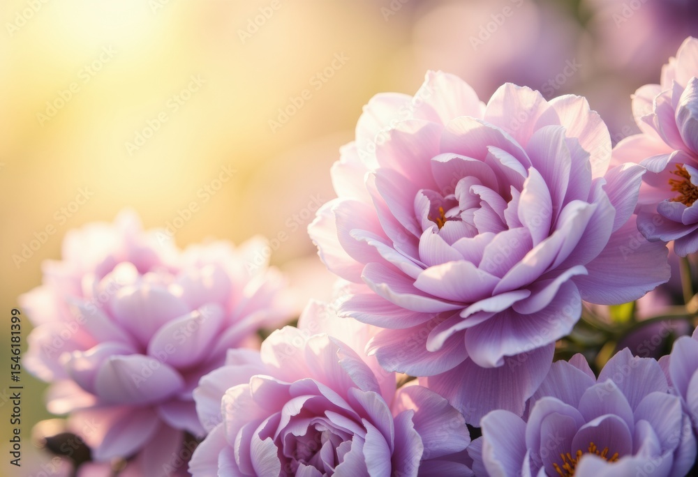 Obraz premium Beautiful pink peonies illuminated by soft sunlight with a blurred background