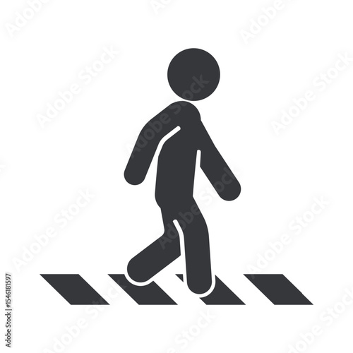 Isolated pictogram icon of a person walking on a zebra crossing, symbolizing pedestrian activity and safe road crossing area