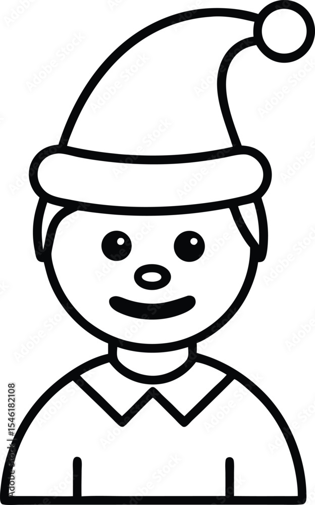 Obraz premium Flat Style Line Art Christmas Character With Festive Hat Fr