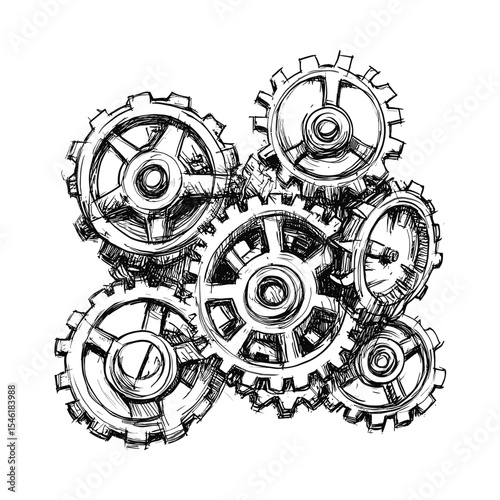 Sketch of interconnected gears in a detailed design  