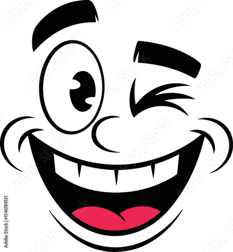 Happy cartoon face winking big smile illustration