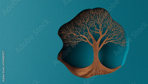  Abstract Paper Cutout Tree in Minimalistic Landscape