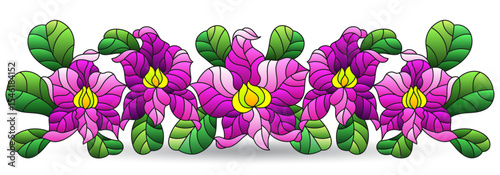 Stained glass illustration with orchid flowers , flowers isolated on a white background