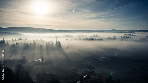 Sunrise Over Foggy Mountain Valley