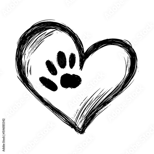 Heart shape with dog paw print sketch concept of icon sketch  