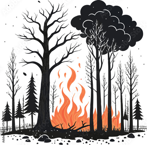 Forest Fire Devastation - Wildfire and Burning Trees Illustration