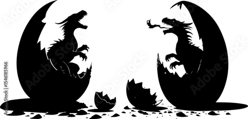 Hatching Baby Dragon Silhouettes - Fantasy Newborn Creatures