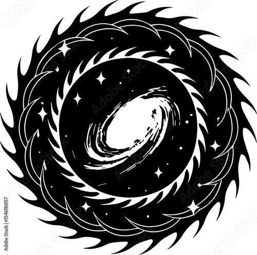 Cosmic Spiral Galaxy within Jagged Starry Ring Design