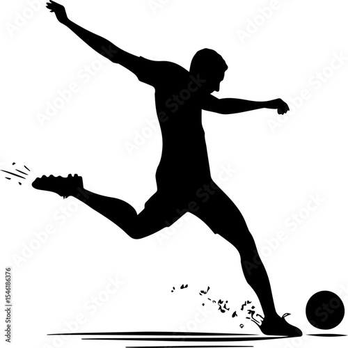 Soccer Player Kicking Ball Silhouette - Dynamic Football Action Vector