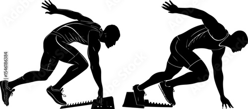 Sprinter in Starting Blocks Silhouette - Track and Field Athlete Vector