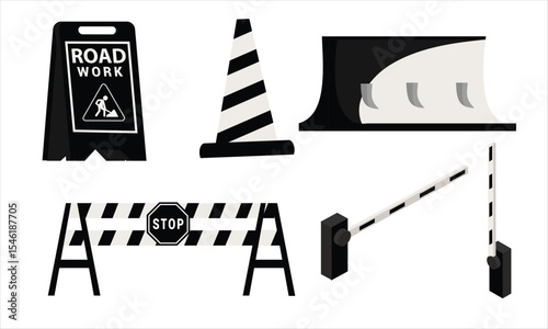 Road construcation vector icon Set Flat Design