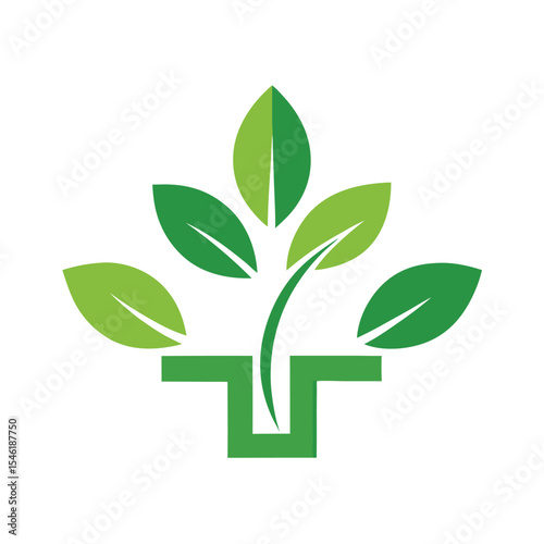 Green Plant Cross Logo - Nature and Health Symbol
