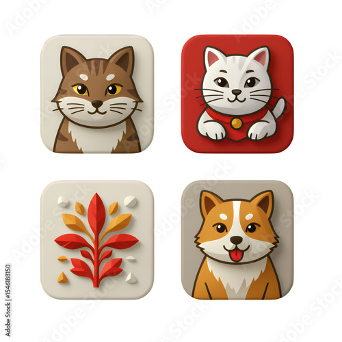 Cartoon Animal Icons on Transparent, Sienna & Crimson, Versatile Design Element