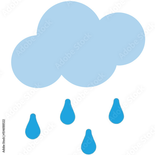 Minimalist Vector SVG Icon of Cloud with Raindrops in Flat Design Style in Blue Colors