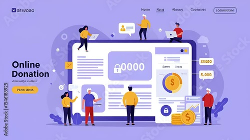 Online donation platform interface showcasing users engaging with financial data and charts