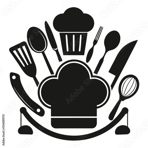 Culinary Tools and Chef's Hat Illustration Kitchen Essentials