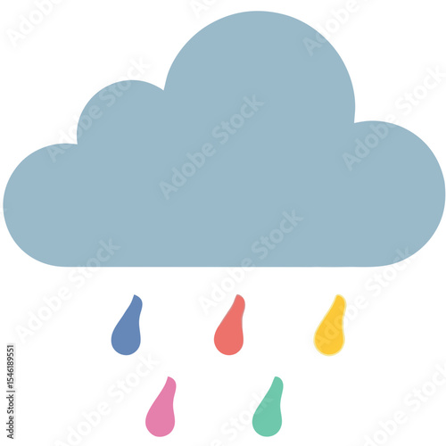 Minimalist Vector SVG Icon of Cloud with Colorful Rain in Flat Design Style for Web and App Use