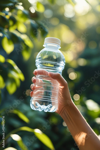 Hand Holding Clear Plastic Water Bottle Outdoors
