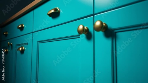 Teal Kitchen Cabinets with Gold Hardware