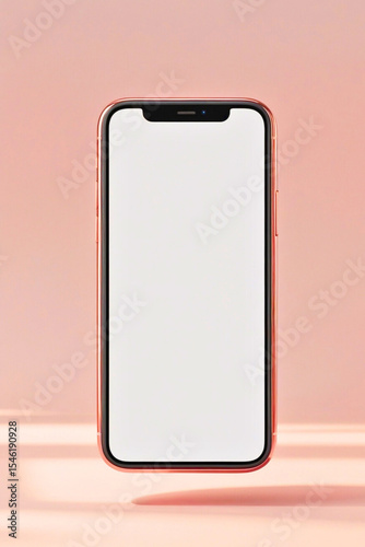 Close-up of Smartphone with Blank Screen on Soft Peach Background