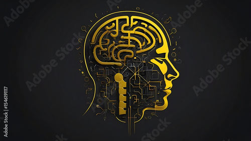 Human head in profile with abstract brain illustration