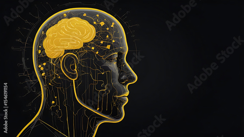 Human head in profile with abstract brain illustration