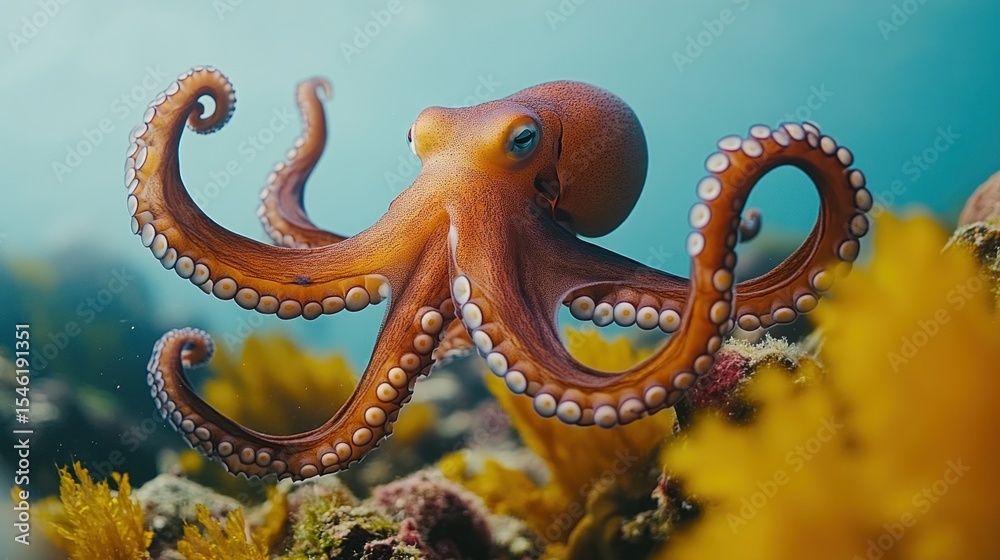 Obraz premium Close-up of an octopus in its marine habitat.