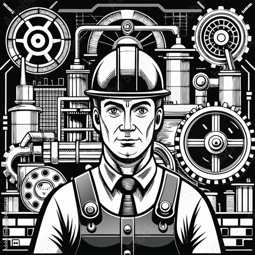 Industrial Engineer Portrait - Black and White Retro Design