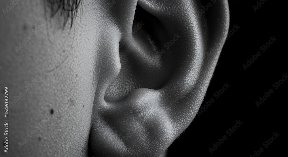 Fototapeta premium Intricate Details: A Black and White Close-Up of a Human Ear