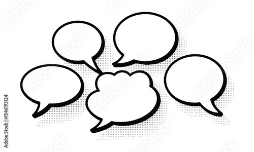 Modern vector illustration featuring a collection of comic-style speech bubbles in various elliptical, circular, and oval shapes, easily editable and scalable.